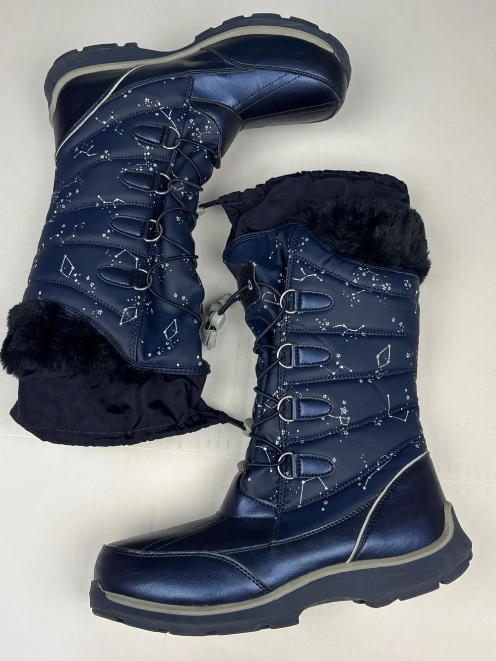 Lands End Big Girls Size 7 Boots Snow Rain Navy Blue Starry Night Constellation